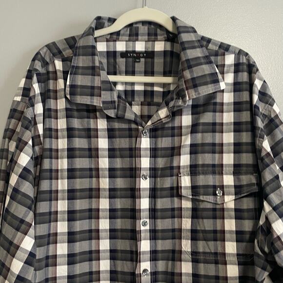Synrgy Black Gray White Plaid Button Down Dress Shirt 4XLT TALL - Picture 2 of 4